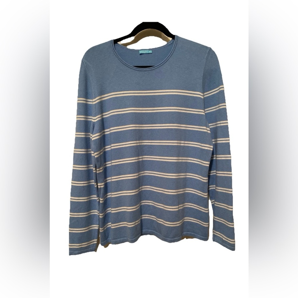 J. Mclaughlin Womens Cotton Long Sleeve Round Neck Casual Knit Shirt Blue